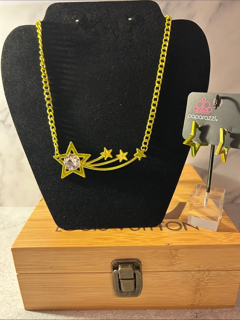 Paparazzi Gold Star Trail Necklace with Clear Crystal Accent